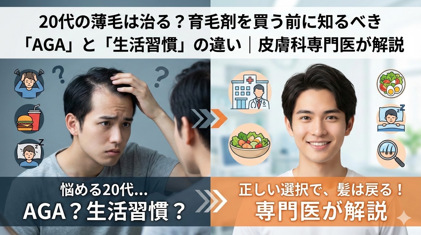 20代の薄毛は治る？育毛剤を買う前に知るべき「AGA」と「生活習慣」の違い｜皮膚科専門医が解説