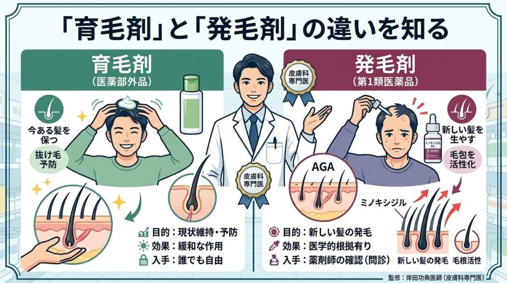 育毛剤（医薬部外品）と発毛剤（第1類医薬品）の効果と目的の違い