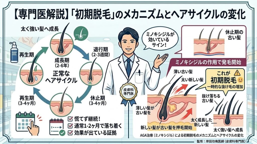 AGA治療（ミノキシジル）による初期脱毛のメカニズムとヘアサイクルの変化