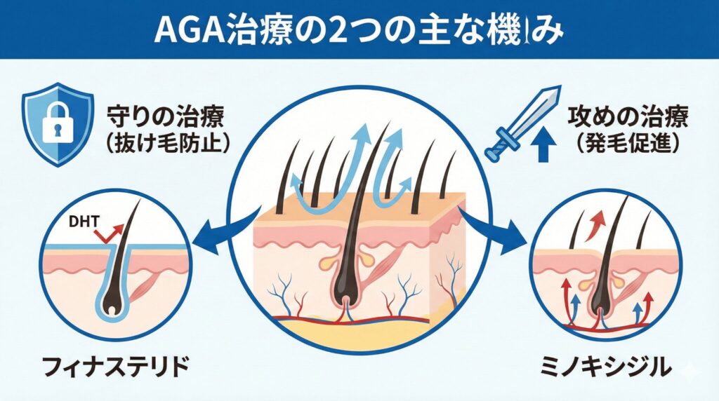 皮膚科専門医が推奨するAGAの標準治療(守りと攻め)の仕組み
